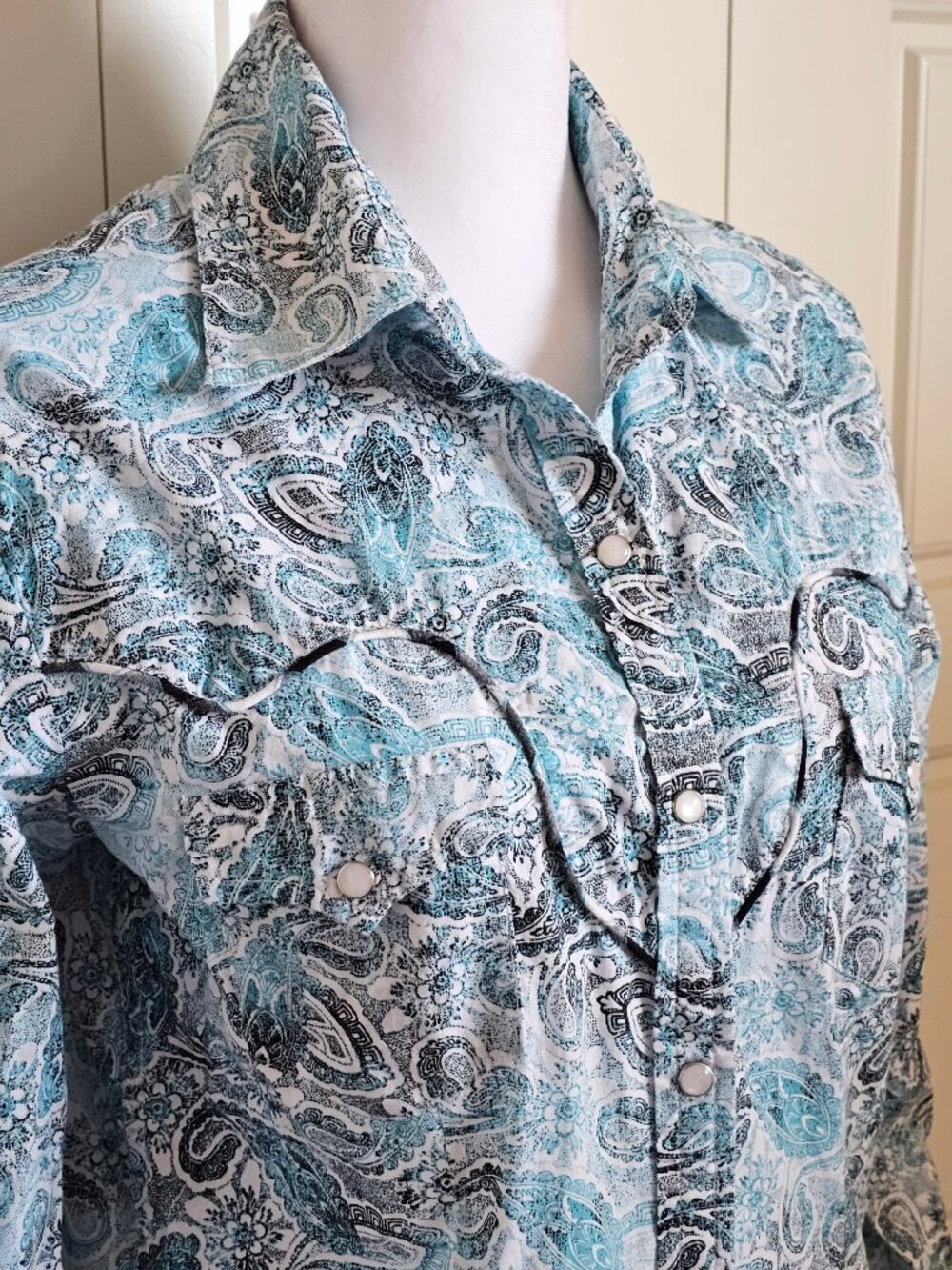 Panhandle Slim Women S Paisley Pearl Snap Western Cowgirl Shirt Aqua Y2K Era